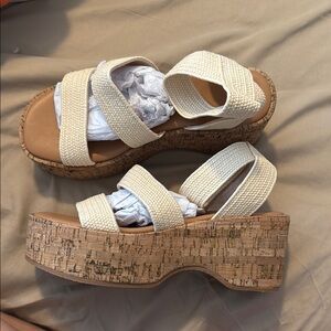 ASOS Cream Tan Platform Sandals with Cork Sole. Never worn.